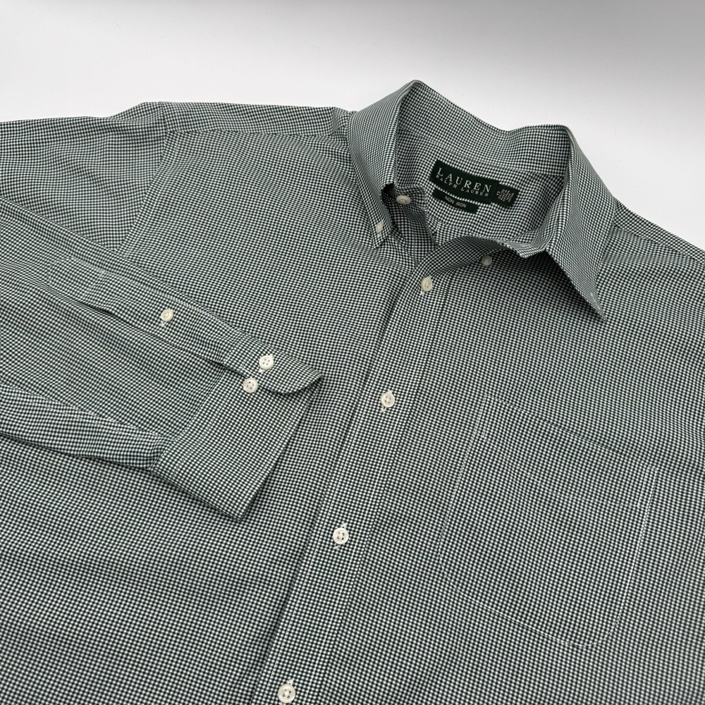 Lauren Ralph Lauren Classic Fit Long Sleeve Shirt Green White Gingham 17 34/35